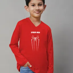 Friskers Boys Red Typography Printed V-Neck Applique T-shirt-picture-45