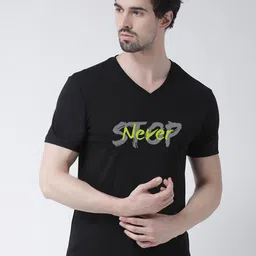 Friskers Men Black Typography Printed V-Neck T-shirt-image-85