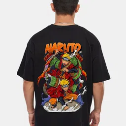 Crazymonk Naruto Uzumaki Anime Printed Drop-Shoulder Sleeves Cotton Oversized T-shirt image 1