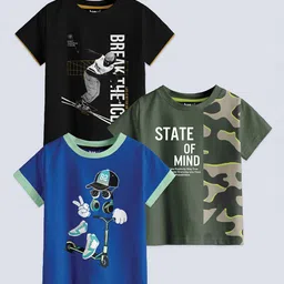 BAESD Boys Pack Of 3 Typography Printed Pure Cotton T-shirt-picture-20