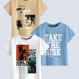 BAESD Boys Pack Of 3 Typography Printed Round Neck Cotton Regular T-shirt-picture-26