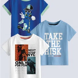 BAESD Boys Pack Of 3 Typography Printed Pure Cotton T-shirt-picture-31