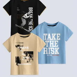 BAESD Boys Pack Of 3 Typography Printed Round Neck Cotton Regular T-shirt-picture-13