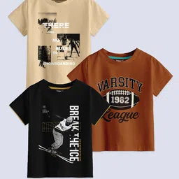 BAESD Boys Pack Of 3 Typography Printed Pure Cotton T-shirt-picture-35