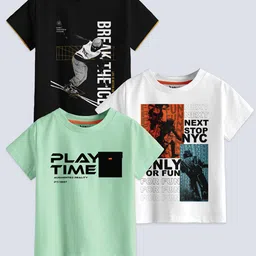 BAESD Boys Pack Of 3 Typography Printed Pure Cotton T-shirt-picture-19