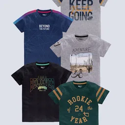 BAESD Boys Pack Of 5 Typography Printed Round Neck Cotton T-shirts-picture-21