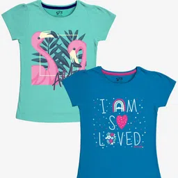 x2o Girls Blue and Green Pack of 2 Typography Printed T-shirts-picture-11