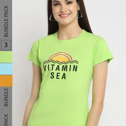 Fabflee Pack Of 3 Printed Round Neck Cotton T-shirts image 1