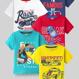 KUCHIPOO Boys Pack Of 5 Typography T-shirt-image-45
