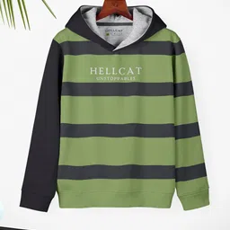 HELLCAT Girls Striped Hooded Regular Fit Cotton T-Shirt-picture-39