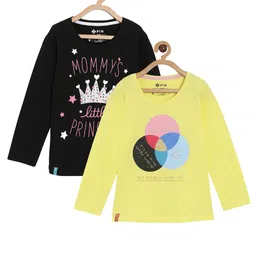 3PIN Pack of 2 Girls Yellow & Black Printed T-shirt-picture-32