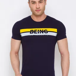 Being Human Men Navy Blue & Yellow Brand Logo Printed T-shirt-picture-15
