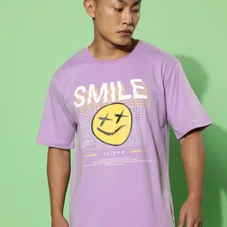 VEIRDO Purple Typography Printed Cotton T-shirt-picture-13