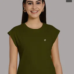 Friskers Women Olive Green 2 Extended Sleeves Applique T-shirt-picture-18