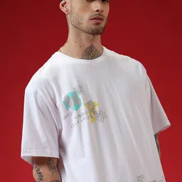 WROGN Graphic Printed Drop-Shoulder Sleeves Cotton Oversized T-shirt-picture-27