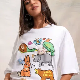 street by tokyo talkies Tokyo Talkies Women Graphic Printed Round Neck Cotton Oversized T-shirt-picture-21