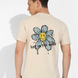 Campus Sutra Beige Graphic Printed Cotton Casual T-shirt image 1