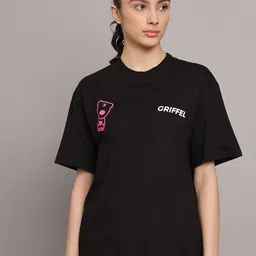 GRIFFEL Typography Printed Drop-Shoulder Sleeves Cotton Oversized T-shirt-picture-11