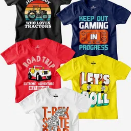 HARCONY Boys Pack Of 5 Graphic Printed Pure Cotton T-shirt-picture-24