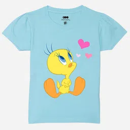 YK Warner Bros Girls Humour and Comic Tweety Printed Puffed Sleeves Pure Cotton T-Shirt-picture-48