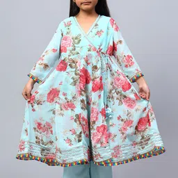 BAESD Girls Floral Printed Regular Silk Georgette Kurta with Palazzos & Dupatta-picture-18