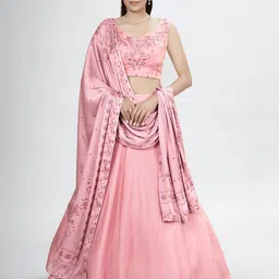 Fusionic Embroidered Thread Work Semi-Stitched Lehenga & Blouse With Dupatta-picture-13