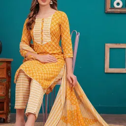 HIGHLIGHT FASHION EXPORT Women Floral Printed Regular Thread Work Pure Cotton Kurta with Trousers & With-picture-40