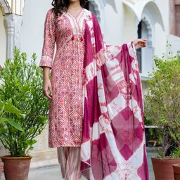 KALINI Women Printed Regular Sequinned Kurta with Trousers & With Dupatta image 1