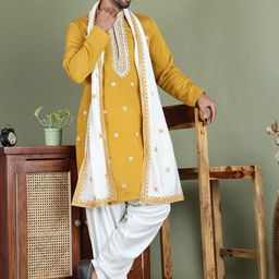 Jompers Men Embroidered Regular Chikankari Kurta with Salwar & With Dupatta-picture-30