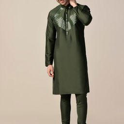 KISAH Men Tape & Zari Work Embellished Regular Fit Kurta Churidar Set-picture-13