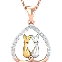 KUBERBOX 18KT Rose Gold Diamond-Studded Cats-in-love Pendant- 1.66 gm-image-78