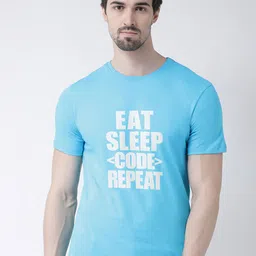 Friskers Men Turquoise Blue Typography Printed Applique T-shirt-picture-10