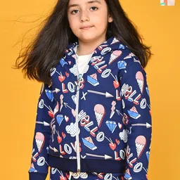 Anthrilo Girls Pack Of 2 Conversational Printed Hooded Fleece Sweatshirt-picture-37