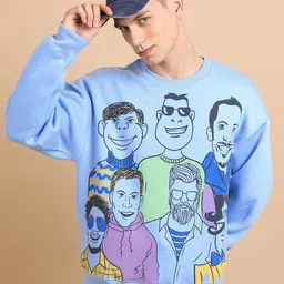 HIGHLANDER Blue Graphic Printed Oversized Sweatshirt image 1