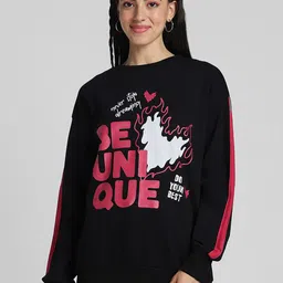 JUNEBERRY Typography Printed Ribbed Fleece Pullover Sweatshirt-picture-25