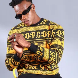 The Indian Garage Co Men Mustard Printed Sweatshirt-picture-24
