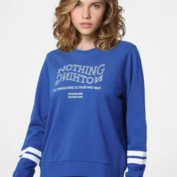 ONLY Women Blue & White Printed Cotton Sweatshirt image 1