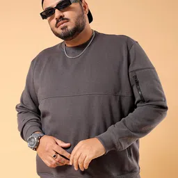 hardsoda by the indian garage co HARDSODA Plus Size Round Neck Pullover Sweatshirt With Zip Detail-picture-31