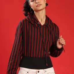 Campus Sutra Women Red Striped Sweatshirt-image-100