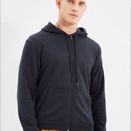 Trendyol Men Navy Blue Hooded Sweatshirt-picture-0