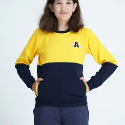 mackly Girls Yellow & Black Colourblocked Sweatshirt-image-5