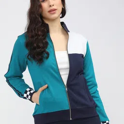 Tokyo Talkies Women Green Colourblocked High Neck Long Sleeve Sweatshirt-picture-12
