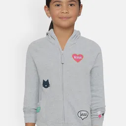 METRO KIDS COMPANY Girls Grey Solid Organic Cotton Hooded Sweatshirt-picture-32