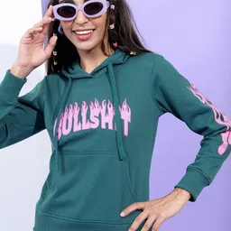 Tokyo Talkies Women Teal Printed Hooded Sweatshirt-image-49