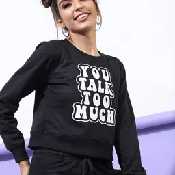 Tokyo Talkies Women Black Printed Sweatshirt-image-7