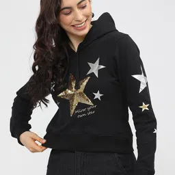 Tokyo Talkies Women Black Printed Hooded Sweatshirt-picture-39