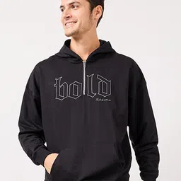 Styli Black Typography Printed Hooded Pure Cotton Oversized Sweatshirt-image-86