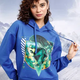 Tokyo Talkies Blue Printed Hooded Pullover Sweatshirt-image-53