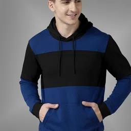 BAESD Hooded Long Sleeves Kangaroo Pocket Colourblocked Ribbed Hem Pullover Sweatshirt-picture-41