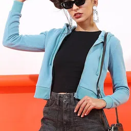 Tokyo Talkies Women Blue Hooded Sweatshirt-picture-42